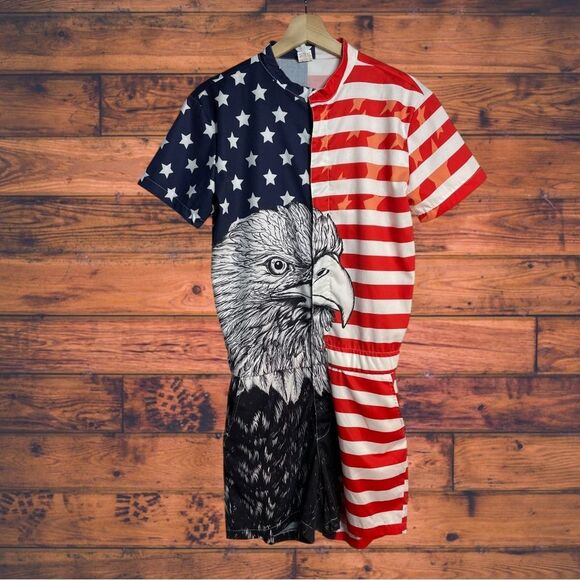 5 for $25🔥American Flag Eagle Shorts Romper Jumpsuit Medium - Picture 1 of 8